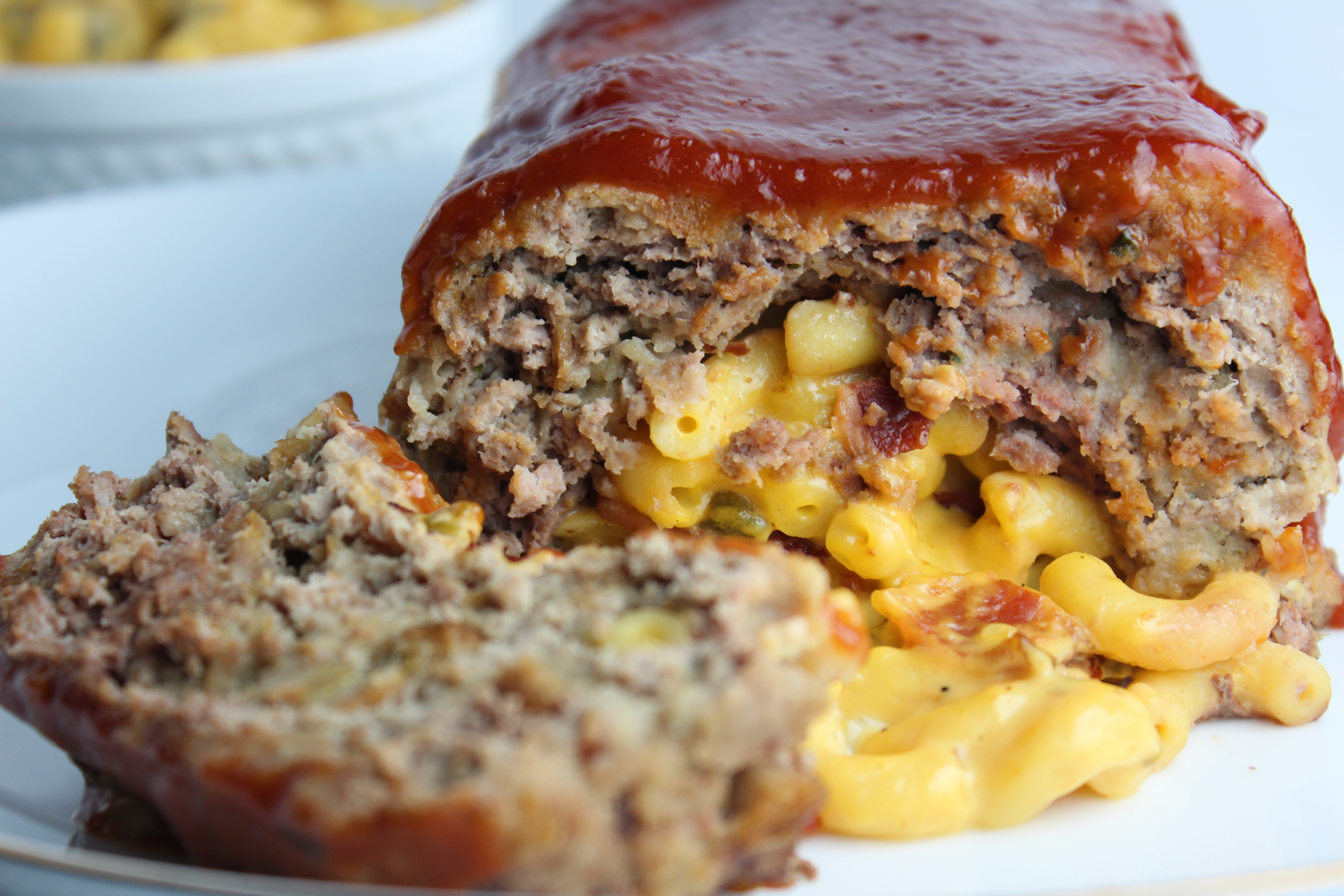 Jalapeno Bacon Mac and Cheese Stuffed Meatloaf. 