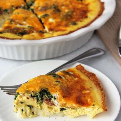 Garlic Mashed Potato Crusted Quiche with Cheddar, Bacon, and Spinach ...