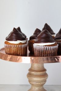 cupcakes on a cake stand, banana chocolate chip