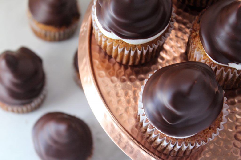 Banana Chocolate Chip Cupcakes with Chocolate Coated Vanilla Whipped Cream Frosting