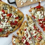 naan bread with basil pesto chicken mozz feta roasted red peppers oregano